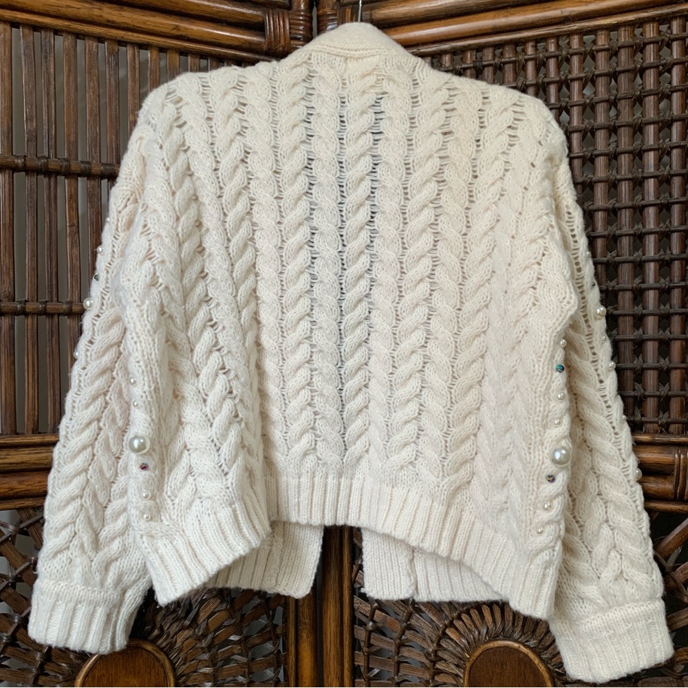 Maeve Anthropologie Party Pearl Embellished Knit Open Cardigan - Picture 7 of 16